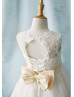 Beaded Ivory Lace Tulle Floor Length Chic Flower Girl Dress